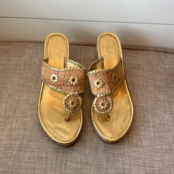 JACK ROGERS Raffia Wedge Mules | Heeled Mules | Thong Heels - Picture 1 of 3